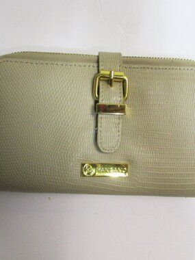 Joy Mangano Taupe Beige Lizard Embossed Double Zip Continental Wallet 8x4